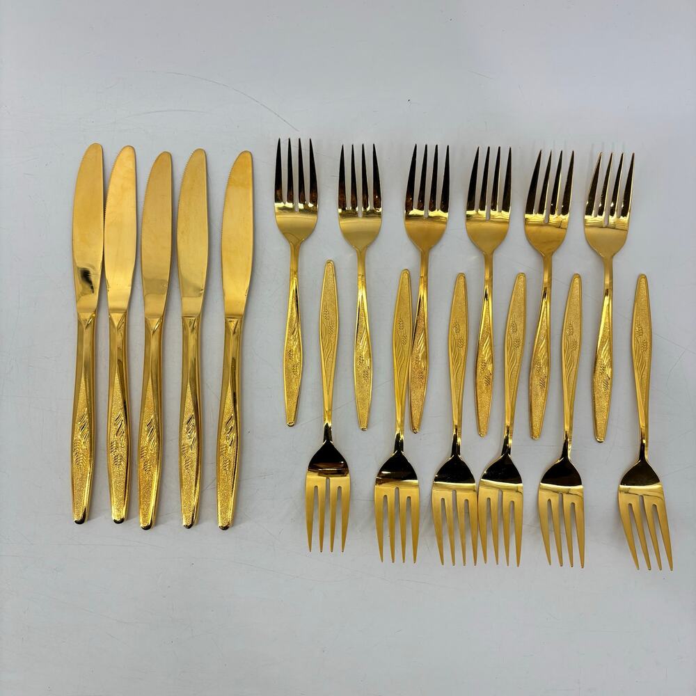 Sherwood Stanley Roberts Flatware Spoons Salad Forks Stainless Gold Tone